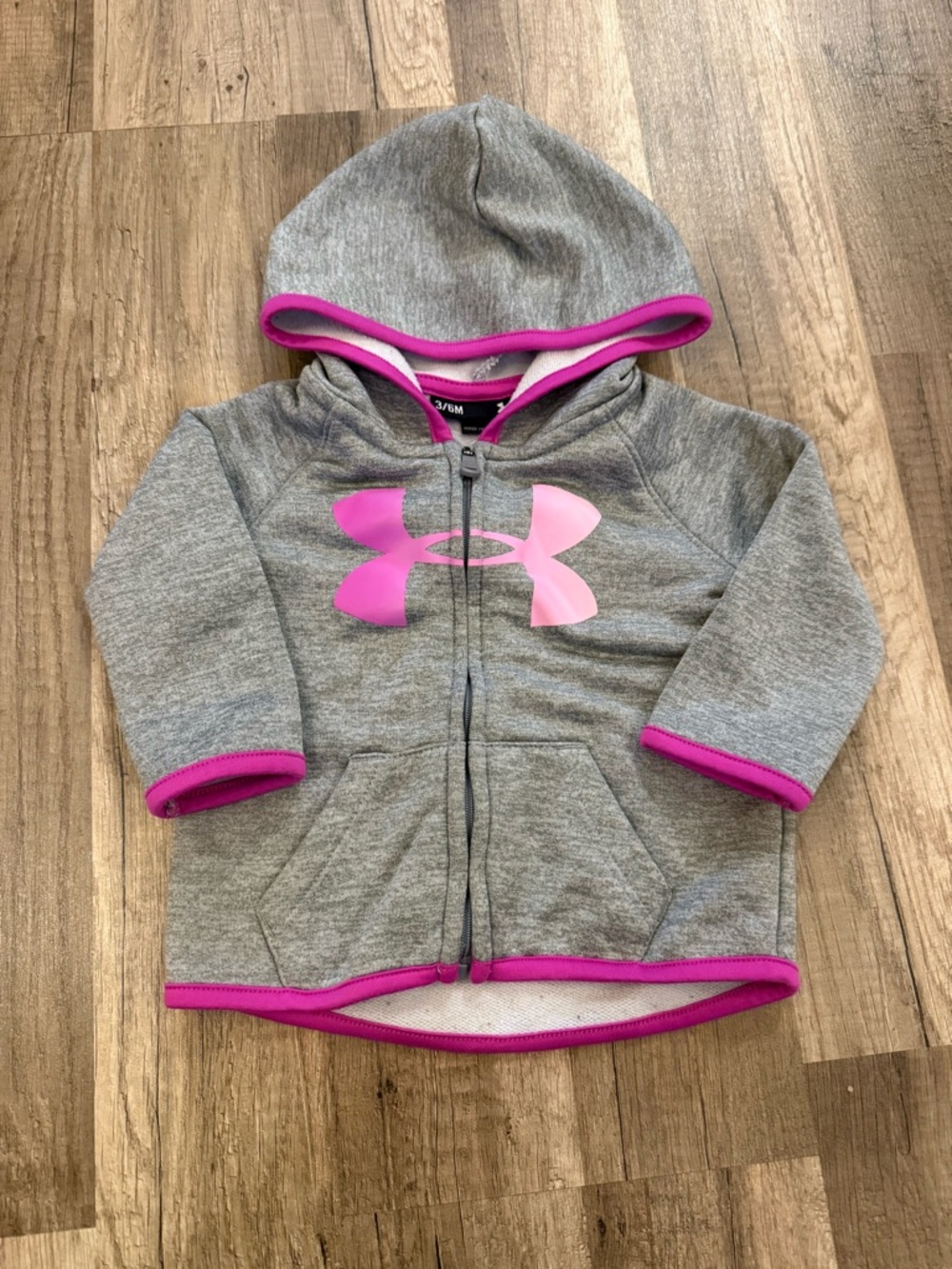 Under Armour Gray Hoodie with Pink Logo and Trim